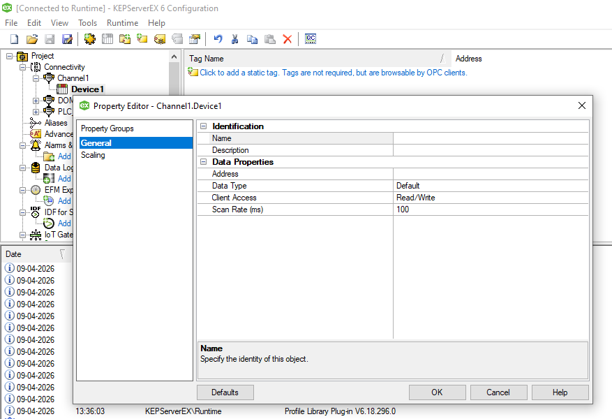 Creación de tag en KepServer